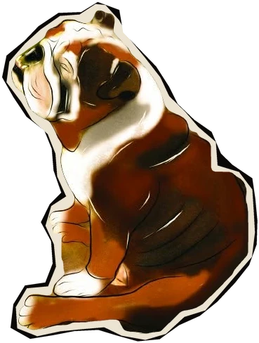 The workshop guardian: an English bulldog sitting in the light, painted for Oxidizer Customs
